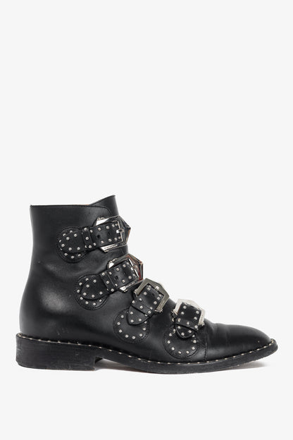 Givenchy Elegant Prue Noir Studded Buckle Ankle Boots