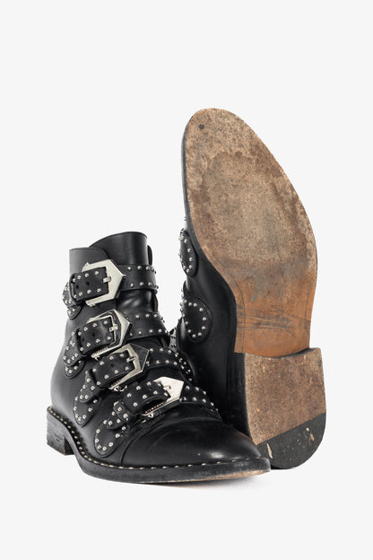 Givenchy Elegant Prue Noir Studded Buckle Ankle Boots