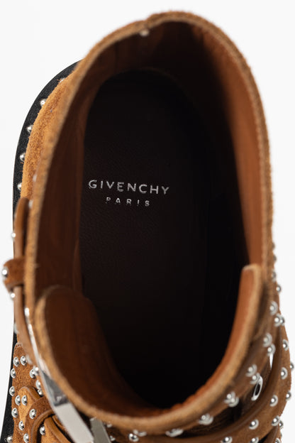 Givenchy Elegant Prue Brown Suede Studded Buckle Ankle Boots