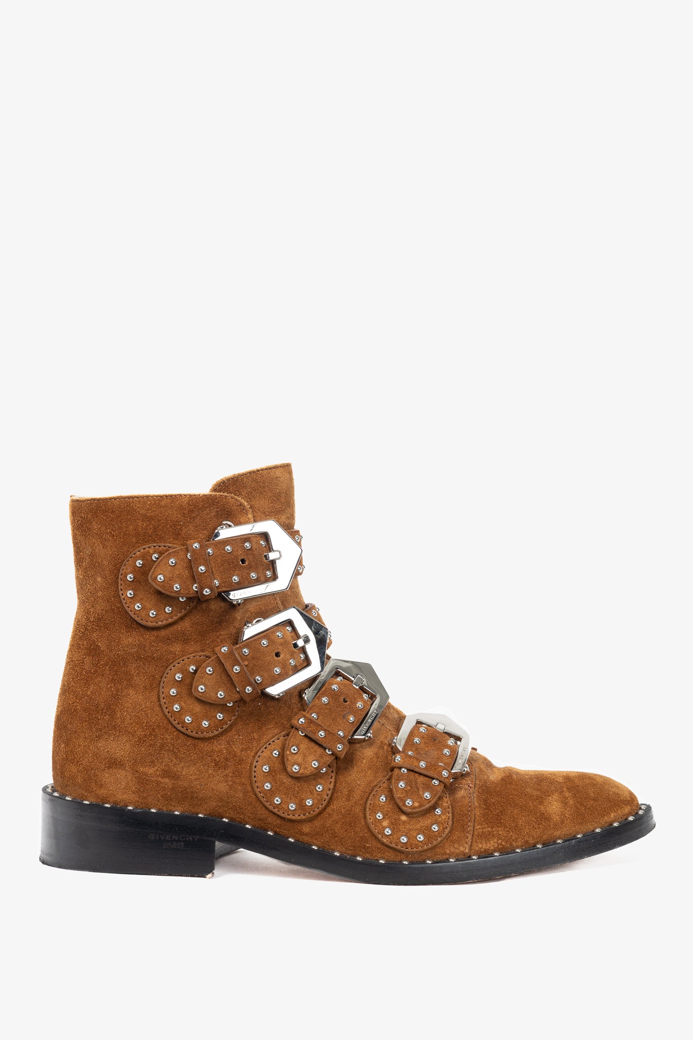 Givenchy Elegant Prue Brown Suede Studded Buckle Ankle Boots