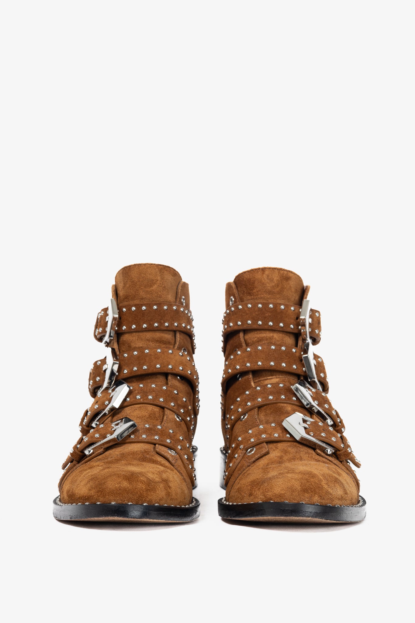 Givenchy Elegant Prue Brown Suede Studded Buckle Ankle Boots