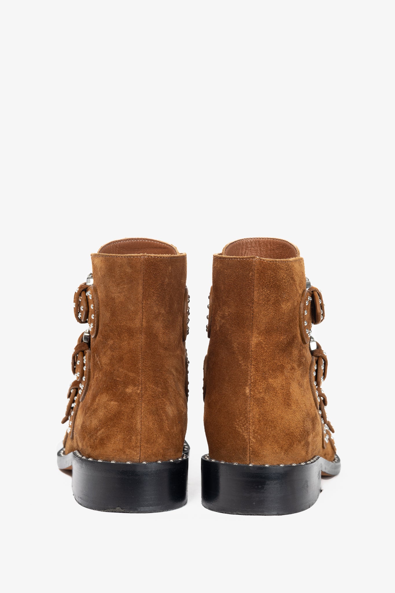 Givenchy Elegant Prue Brown Suede Studded Buckle Ankle Boots