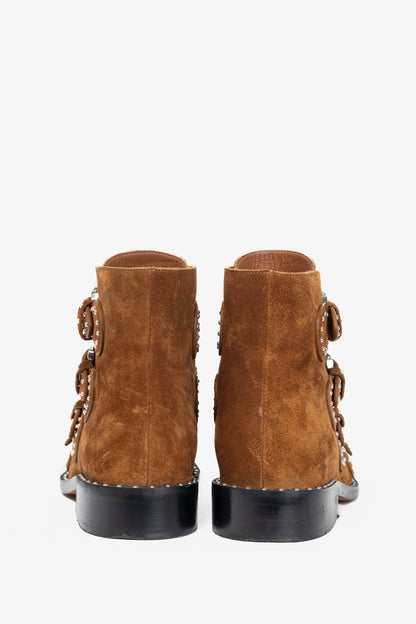 Givenchy Elegant Prue Brown Suede Studded Buckle Ankle Boots