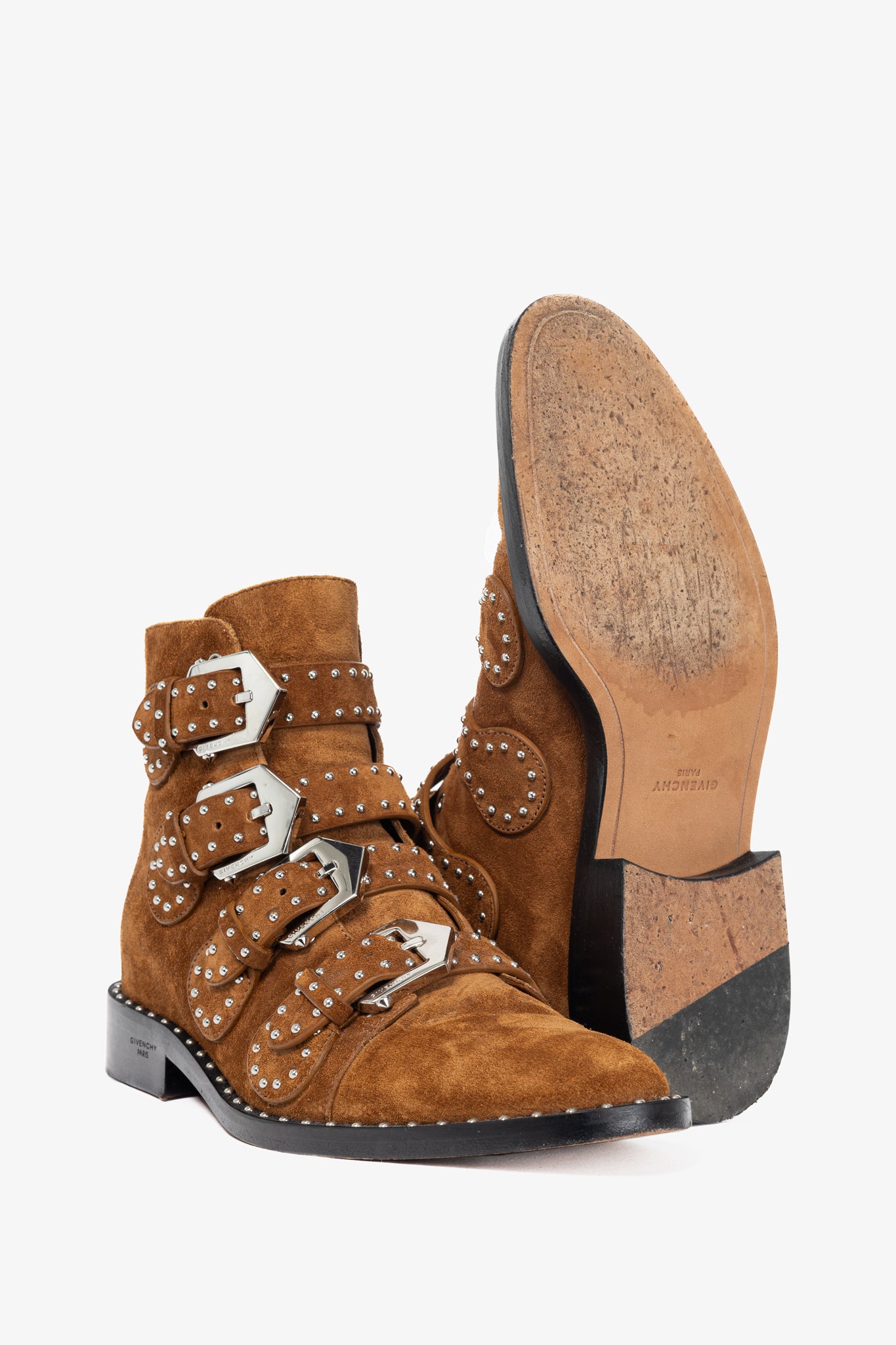 Givenchy Elegant Prue Brown Suede Studded Buckle Ankle Boots