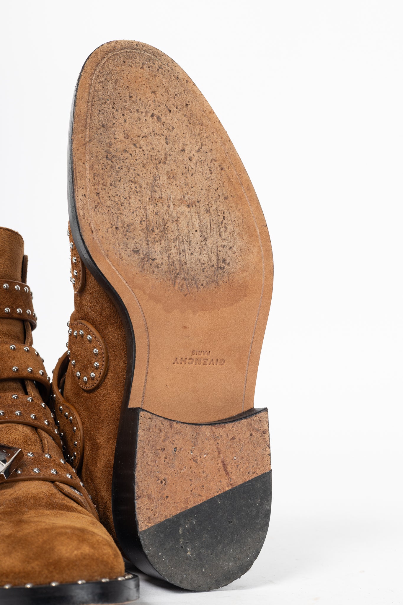 Givenchy Elegant Prue Brown Suede Studded Buckle Ankle Boots