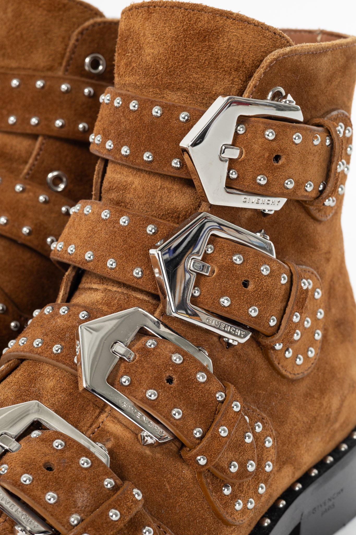 Givenchy Elegant Prue Brown Suede Studded Buckle Ankle Boots