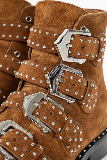 Givenchy Elegant Prue Brown Suede Studded Buckle Ankle Boots
