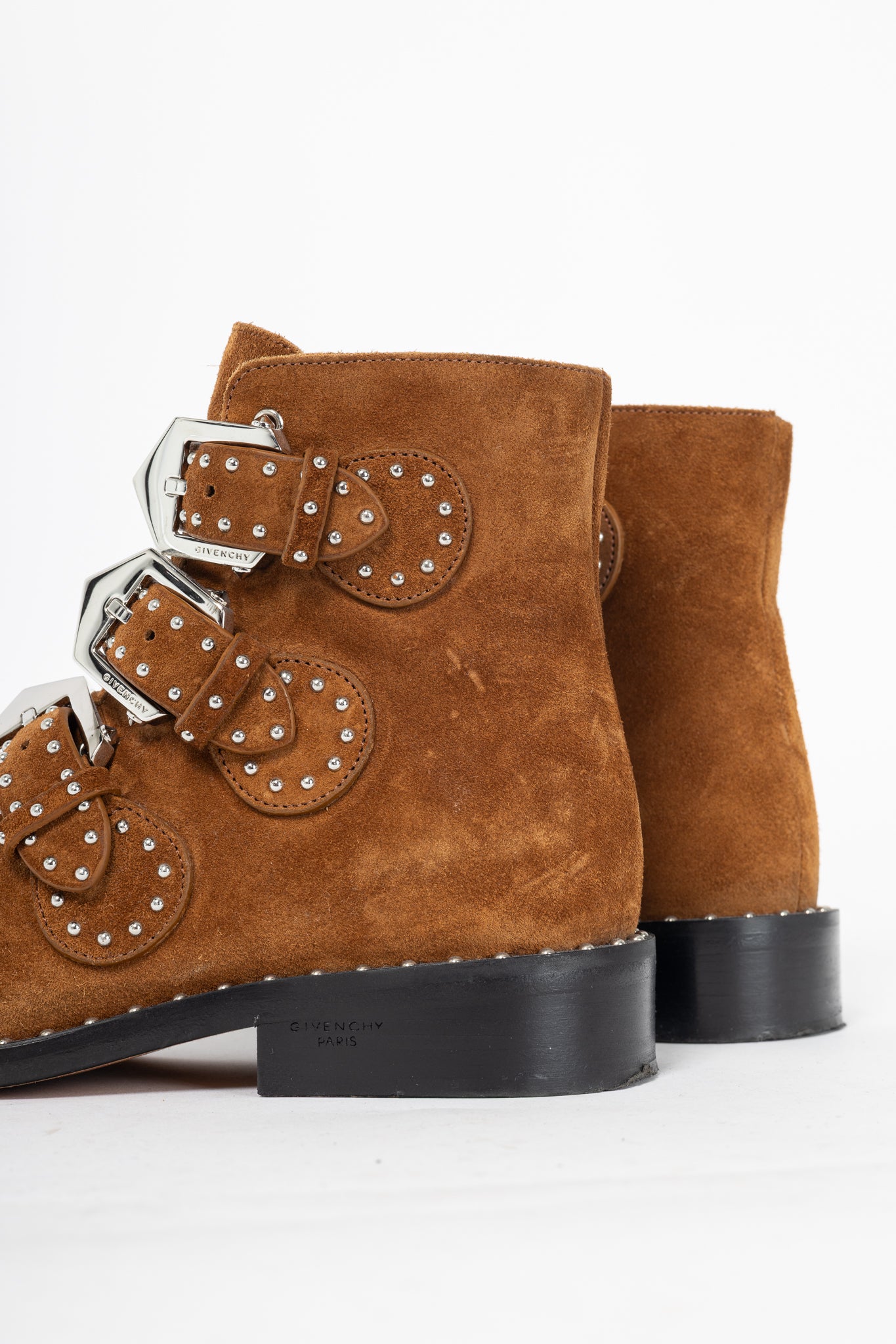 Givenchy Elegant Prue Brown Suede Studded Buckle Ankle Boots