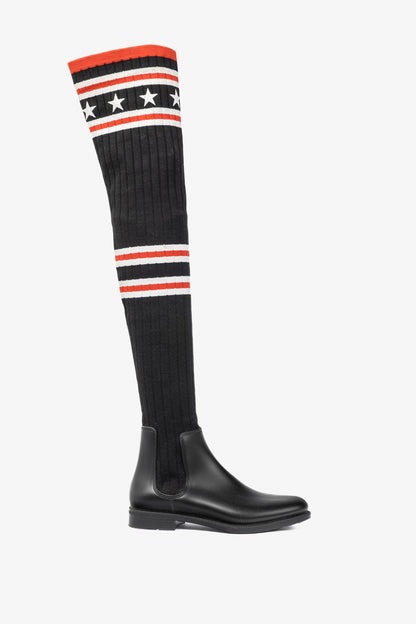 Givenchy Black Over-the-Knee Star & Stripe Sock Rain Boots