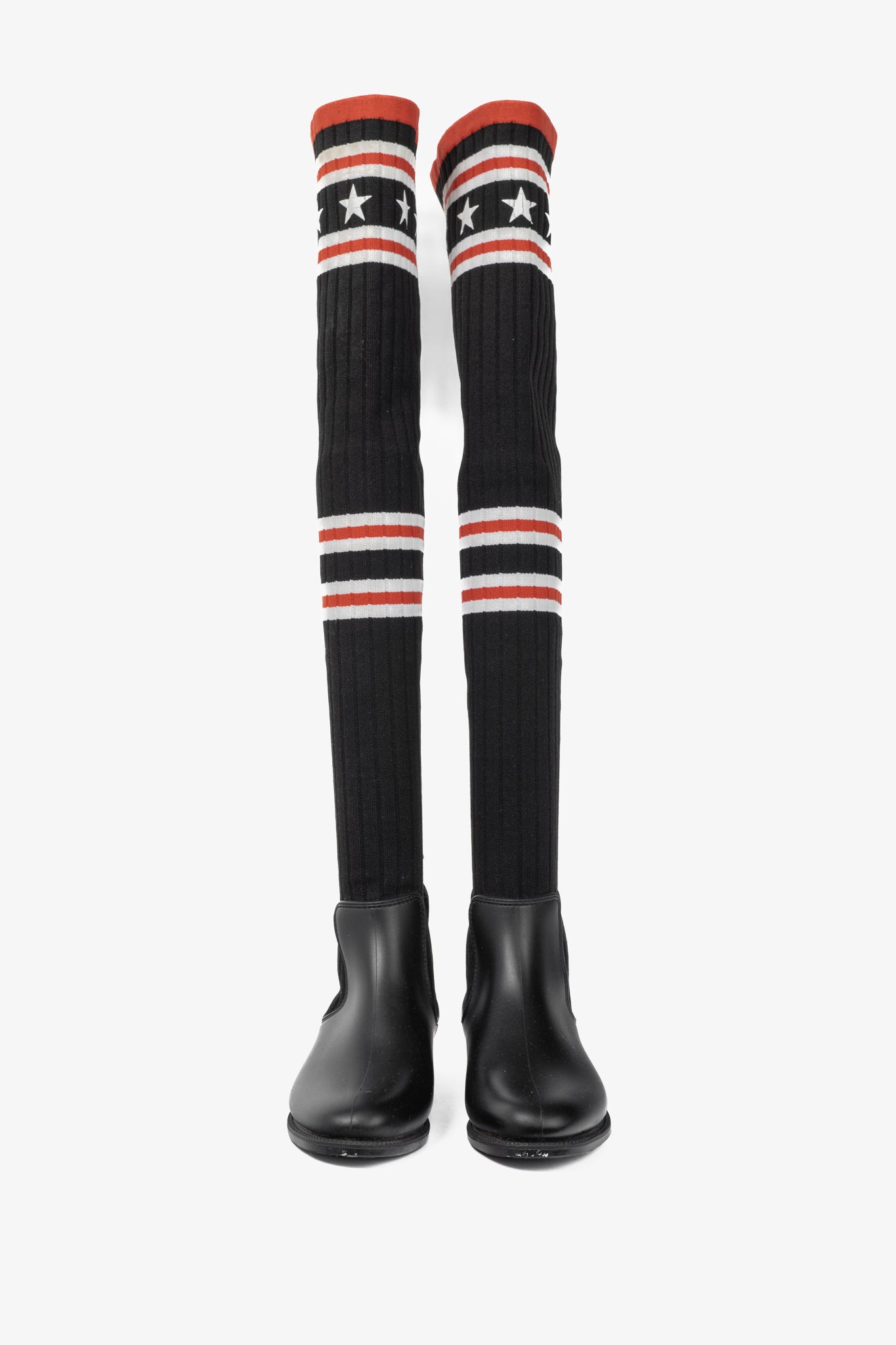 Givenchy Black Over-the-Knee Star & Stripe Sock Rain Boots