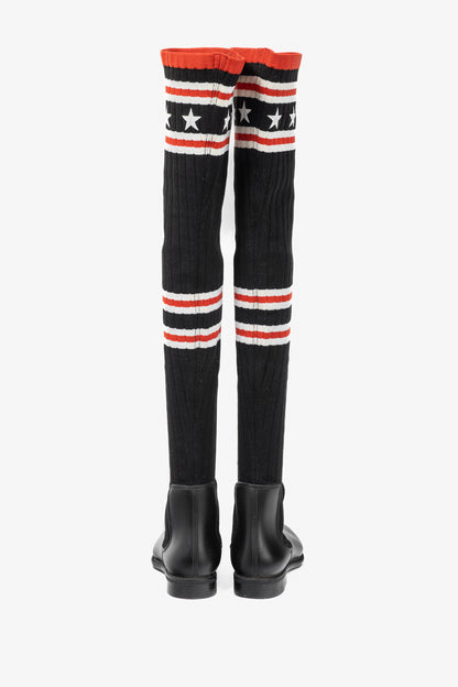 Givenchy Black Over-the-Knee Star & Stripe Sock Rain Boots