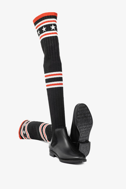 Givenchy Black Over-the-Knee Star & Stripe Sock Rain Boots
