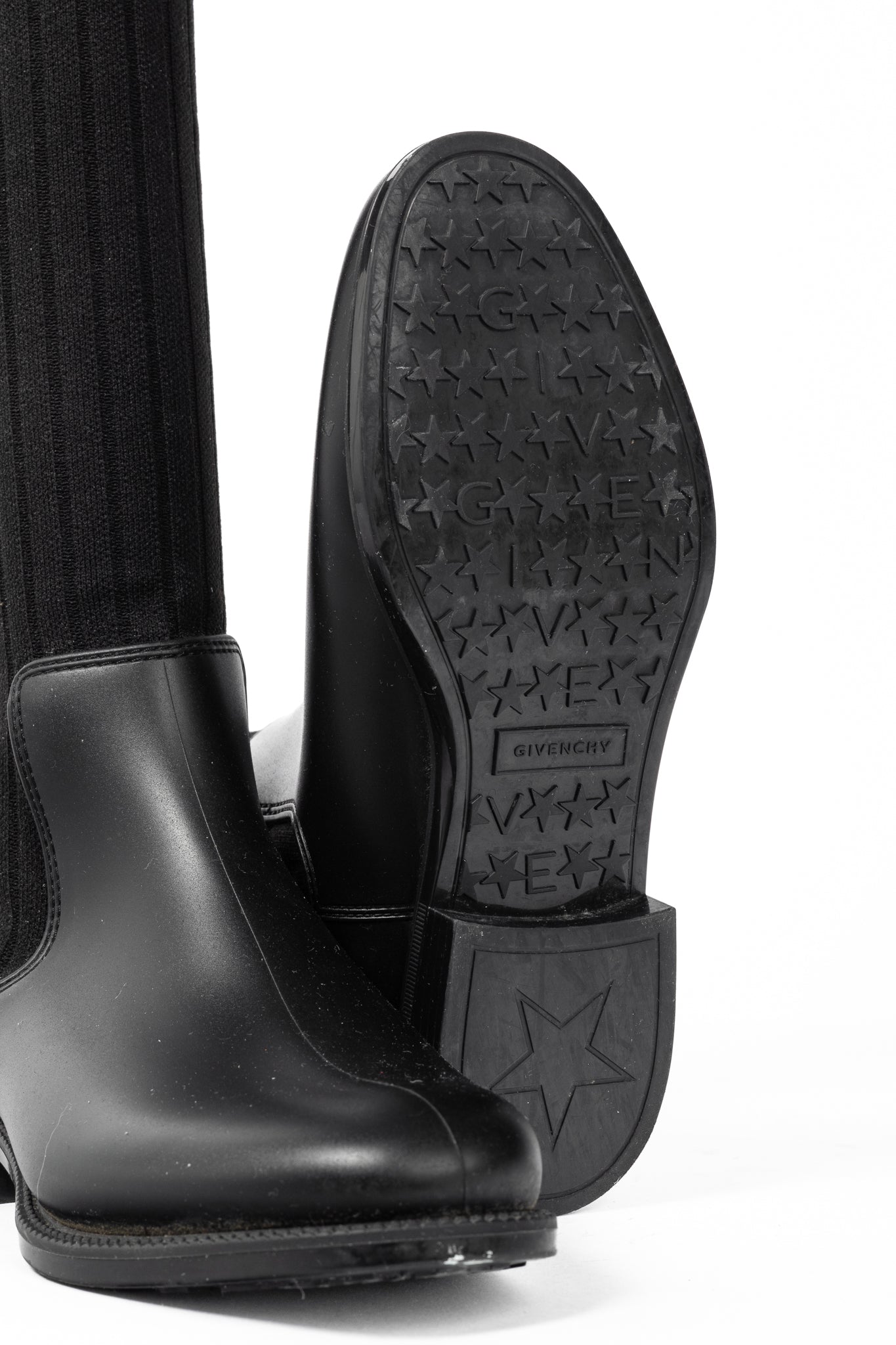 Givenchy Black Over-the-Knee Star & Stripe Sock Rain Boots