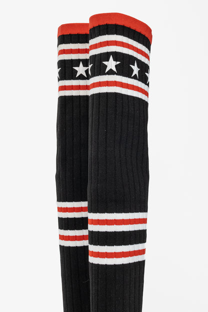 Givenchy Black Over-the-Knee Star & Stripe Sock Rain Boots