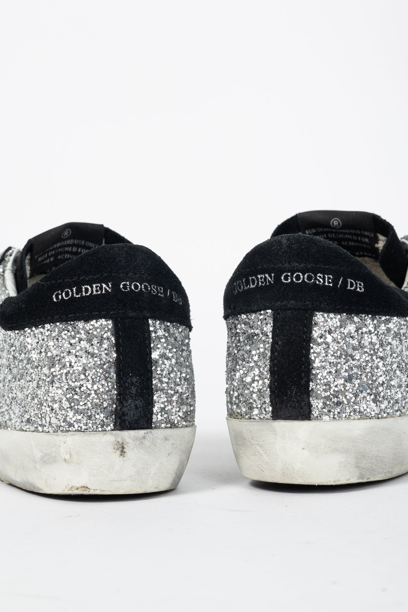 Golden Goose Superstar Silver Glitter & Black Suede Star Sneakers