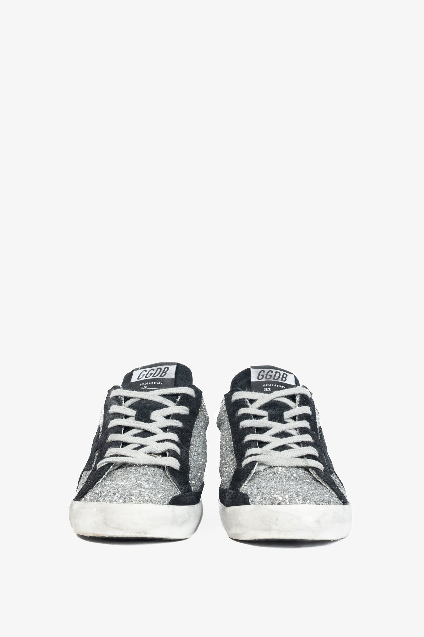 Golden Goose Superstar Silver Glitter & Black Suede Star Sneakers