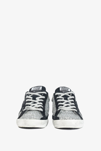 Golden Goose Superstar Silver Glitter & Black Suede Star Sneakers