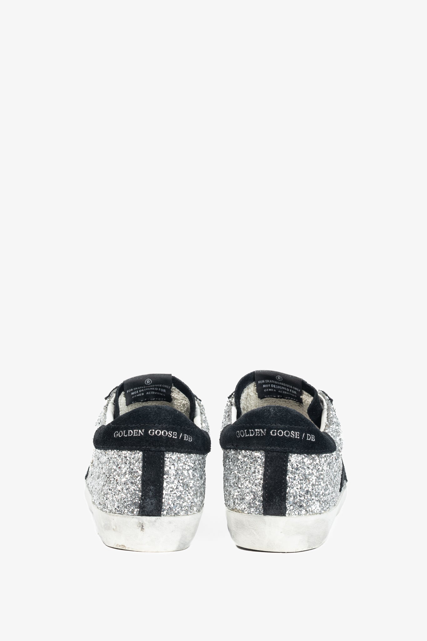 Golden Goose Superstar Silver Glitter & Black Suede Star Sneakers