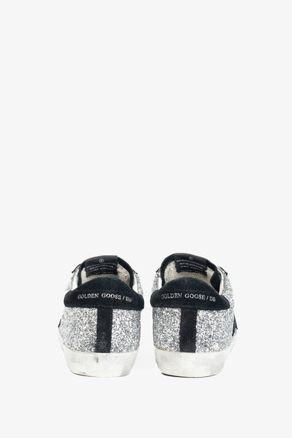 Golden Goose Superstar Silver Glitter & Black Suede Star Sneakers