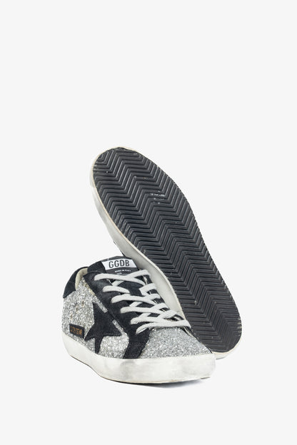Golden Goose Superstar Silver Glitter & Black Suede Star Sneakers