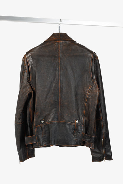 Golden Goose Ryan Black Distressed Leather Biker Jacket