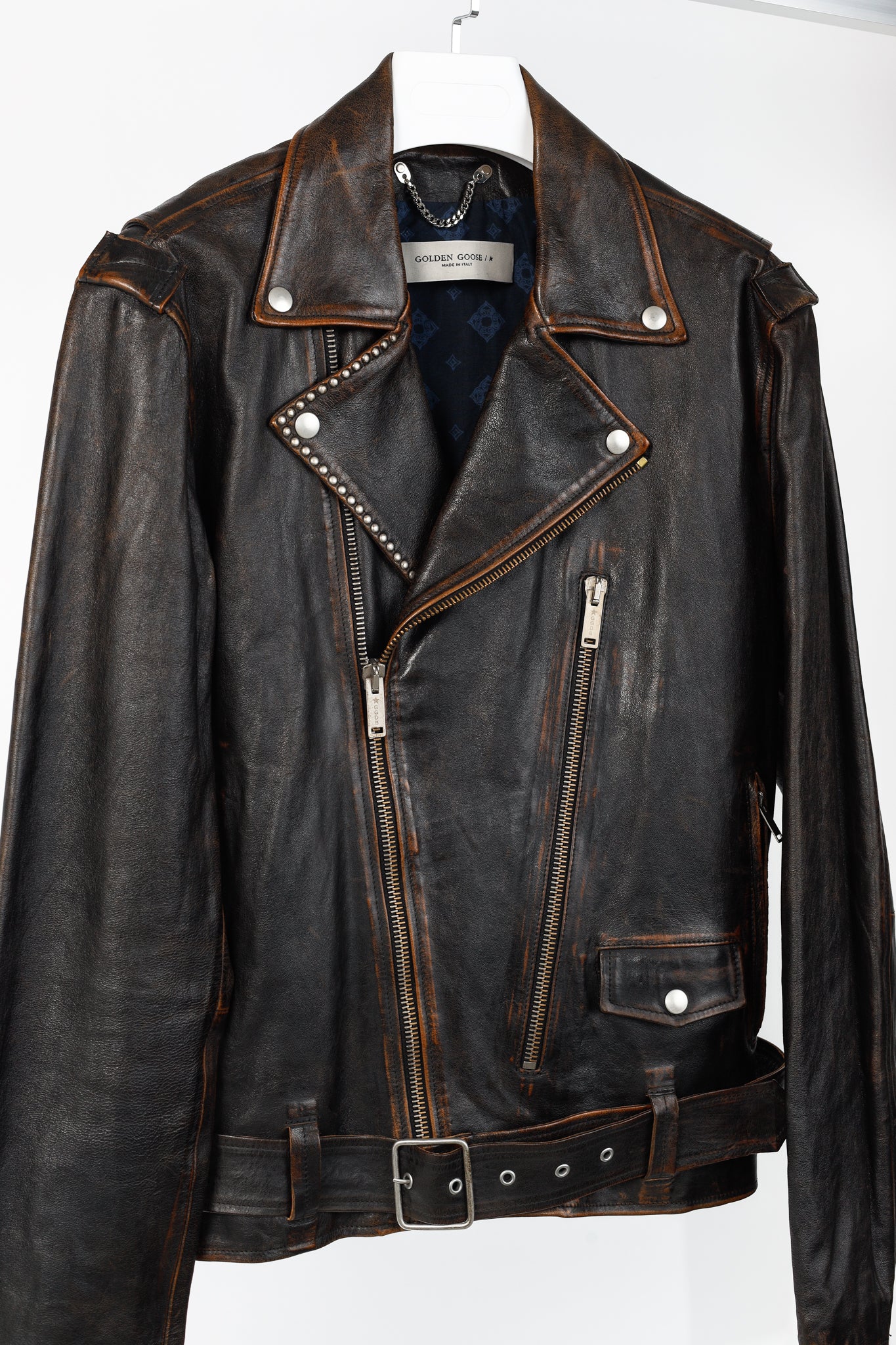 Golden Goose Ryan Black Distressed Leather Biker Jacket