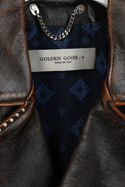 Golden Goose Ryan Black Distressed Leather Biker Jacket