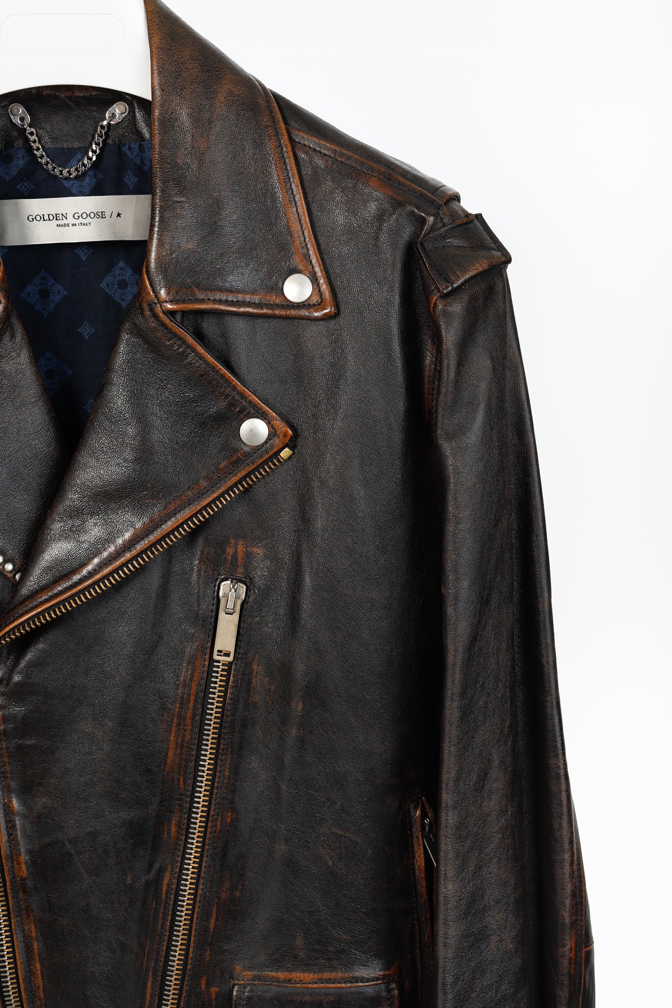 Golden Goose Ryan Black Distressed Leather Biker Jacket