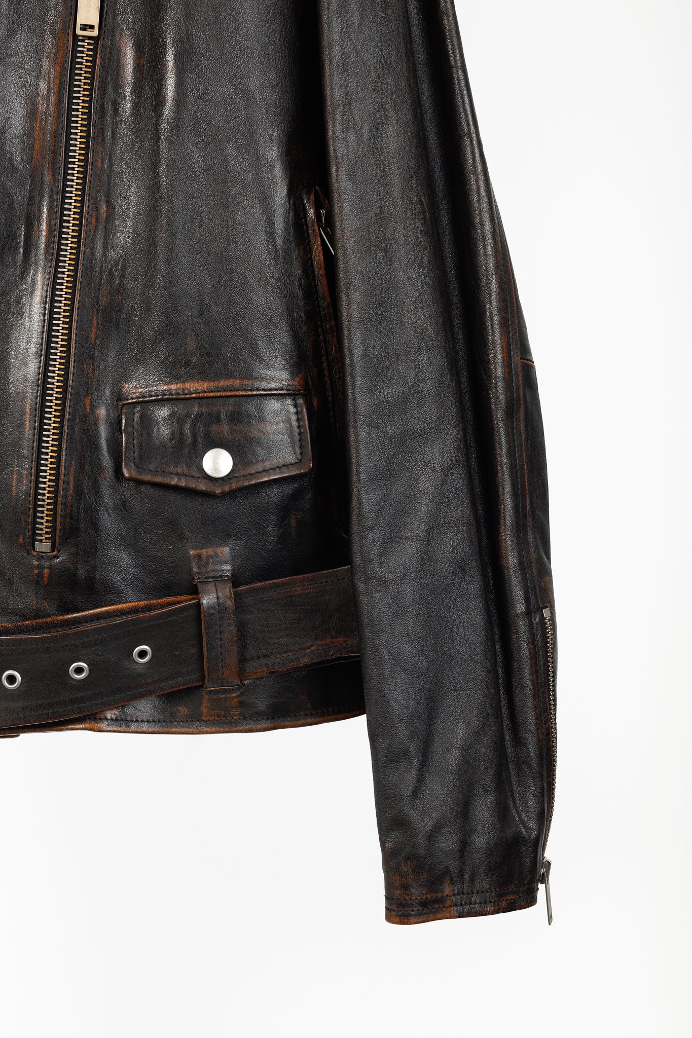 Golden Goose Ryan Black Distressed Leather Biker Jacket