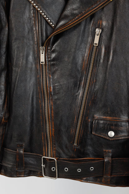 Golden Goose Ryan Black Distressed Leather Biker Jacket