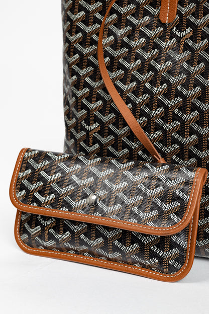 Goyard Saint Louis PM Black Goyardine Canvas Tote