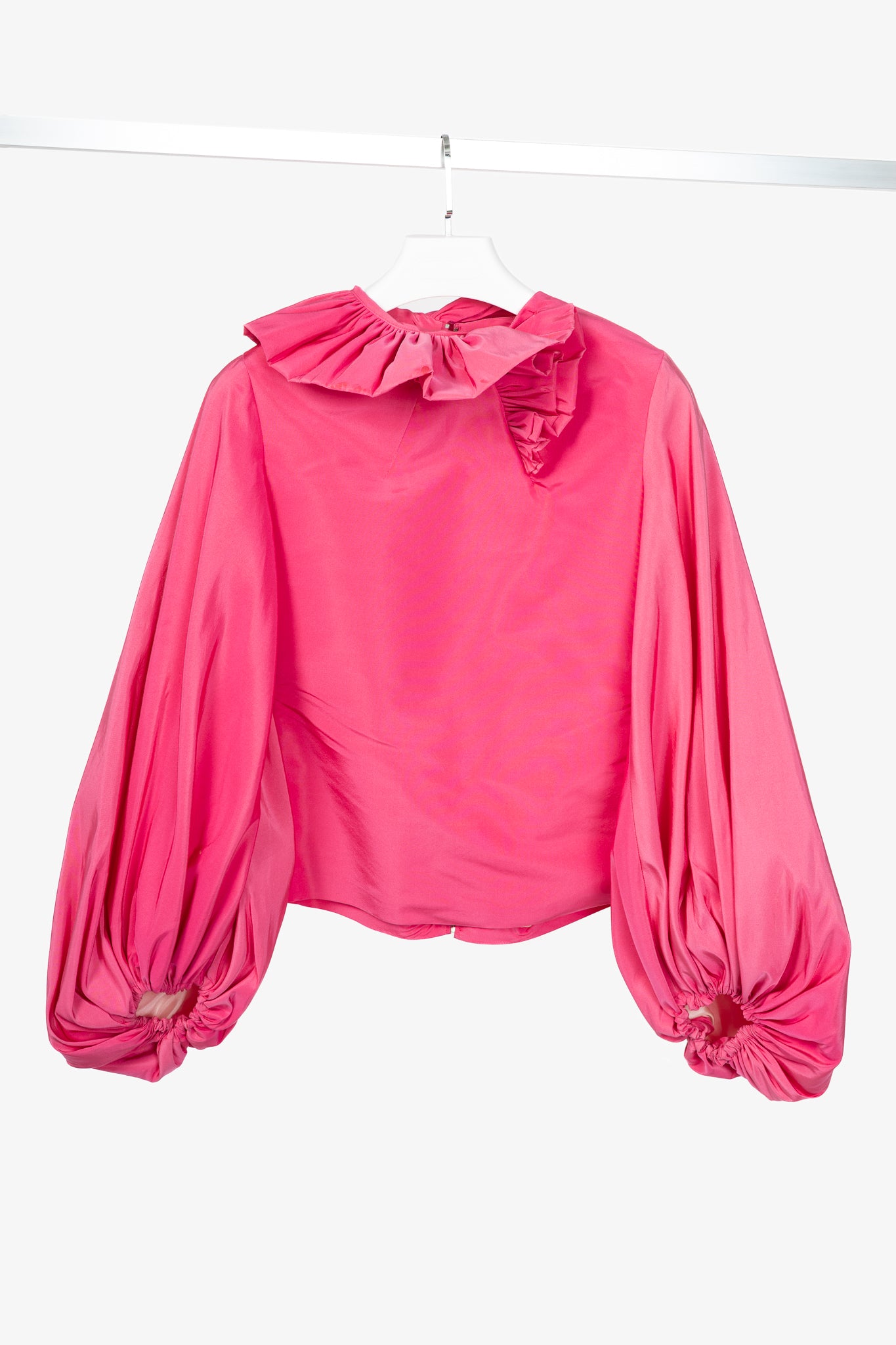 Greta Constantine Ofelia Pink Silk-Taffeta Ruffle Blouse