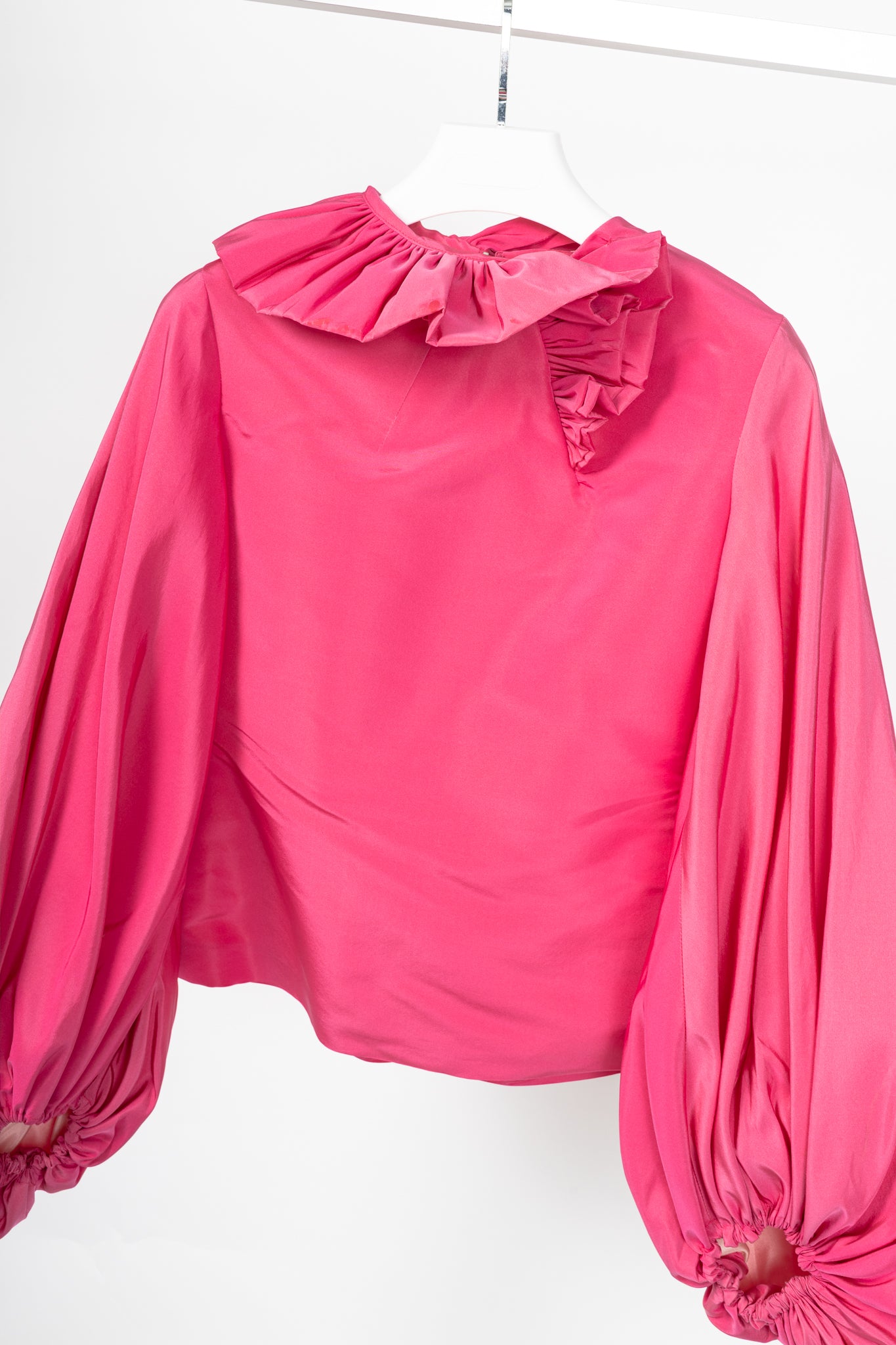 Greta Constantine Ofelia Pink Silk-Taffeta Ruffle Blouse