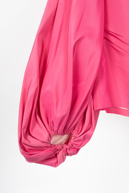 Greta Constantine Ofelia Pink Silk-Taffeta Ruffle Blouse
