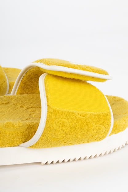 Gucci x Adidas Yellow Terry-Cloth Logo Slide Sandals