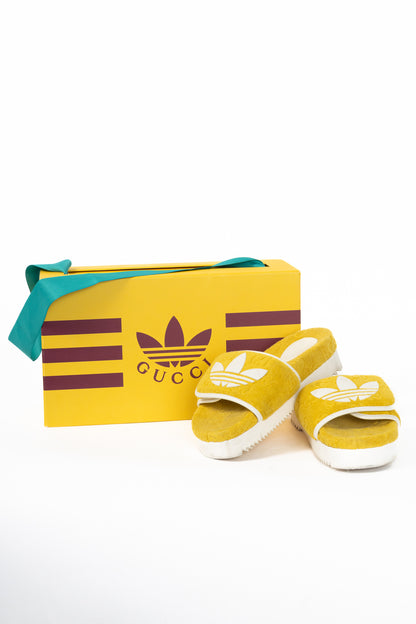 Gucci x Adidas Yellow Terry-Cloth Logo Slide Sandals