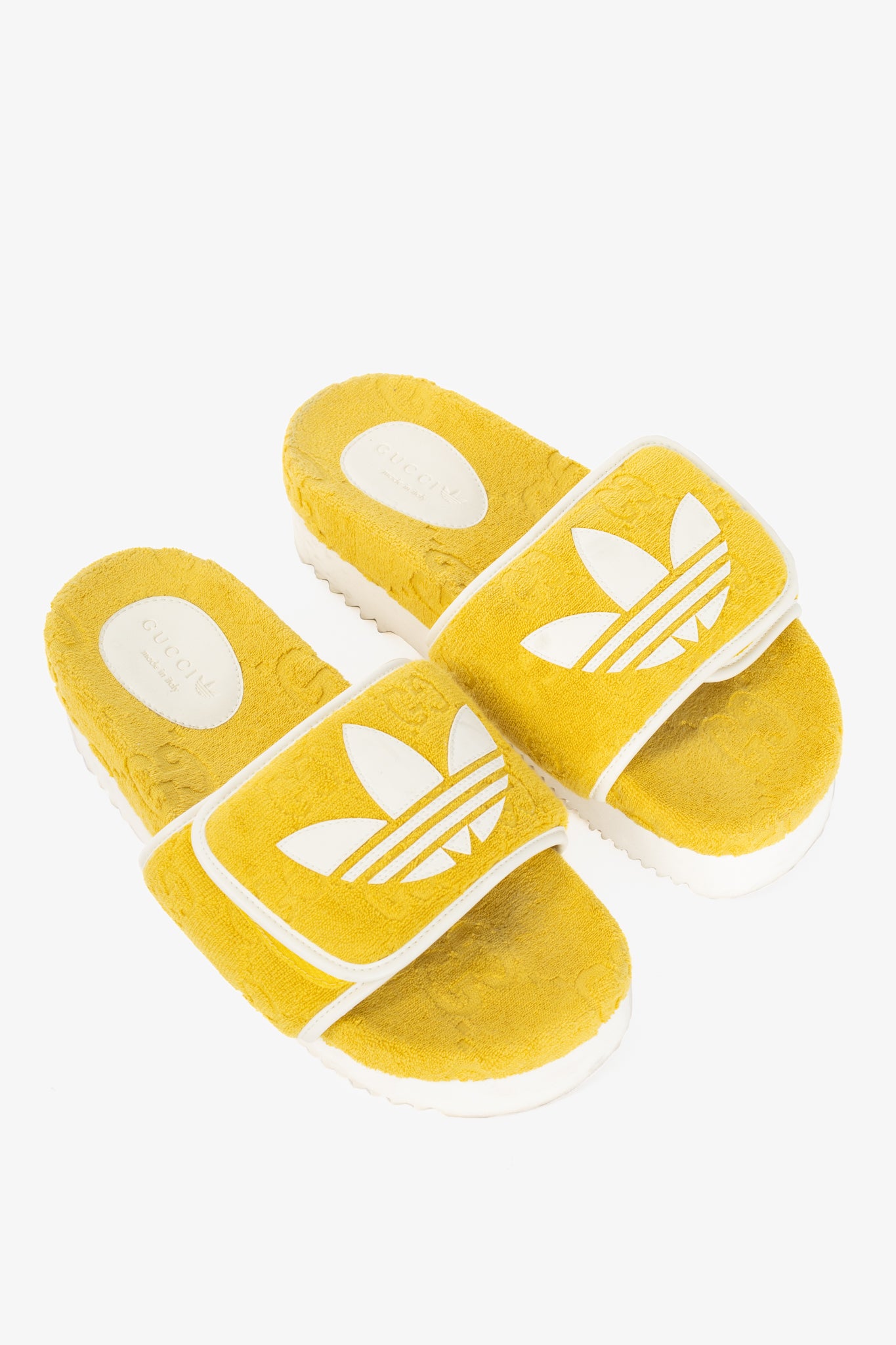 Gucci x Adidas Yellow Terry-Cloth Logo Slide Sandals