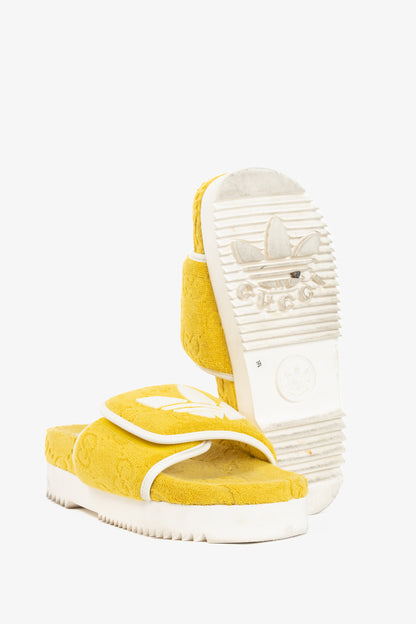 Gucci x Adidas Yellow Terry-Cloth Logo Slide Sandals