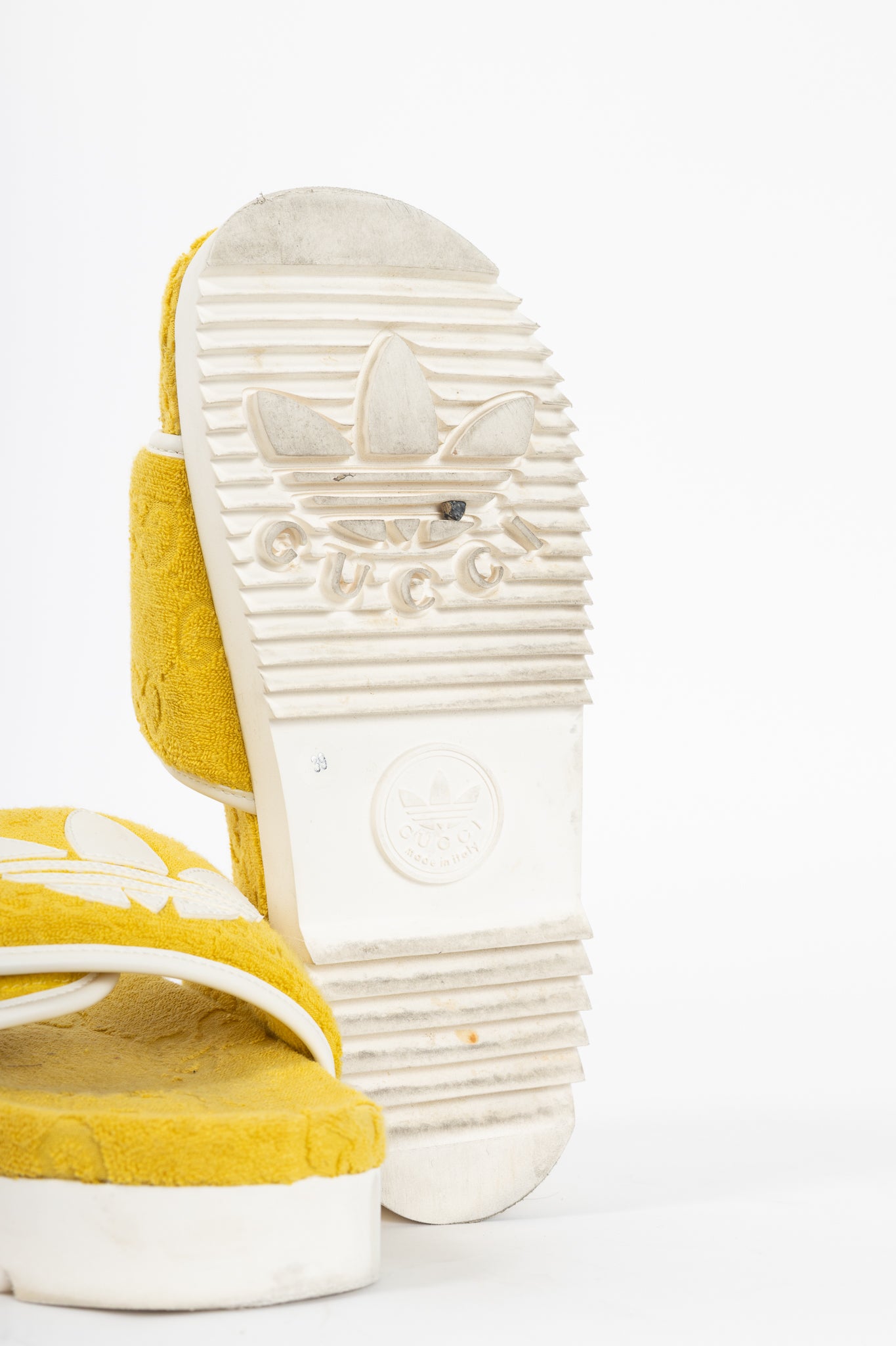 Gucci x Adidas Yellow Terry-Cloth Logo Slide Sandals