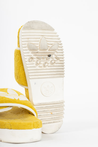 Gucci x Adidas Yellow Terry-Cloth Logo Slide Sandals