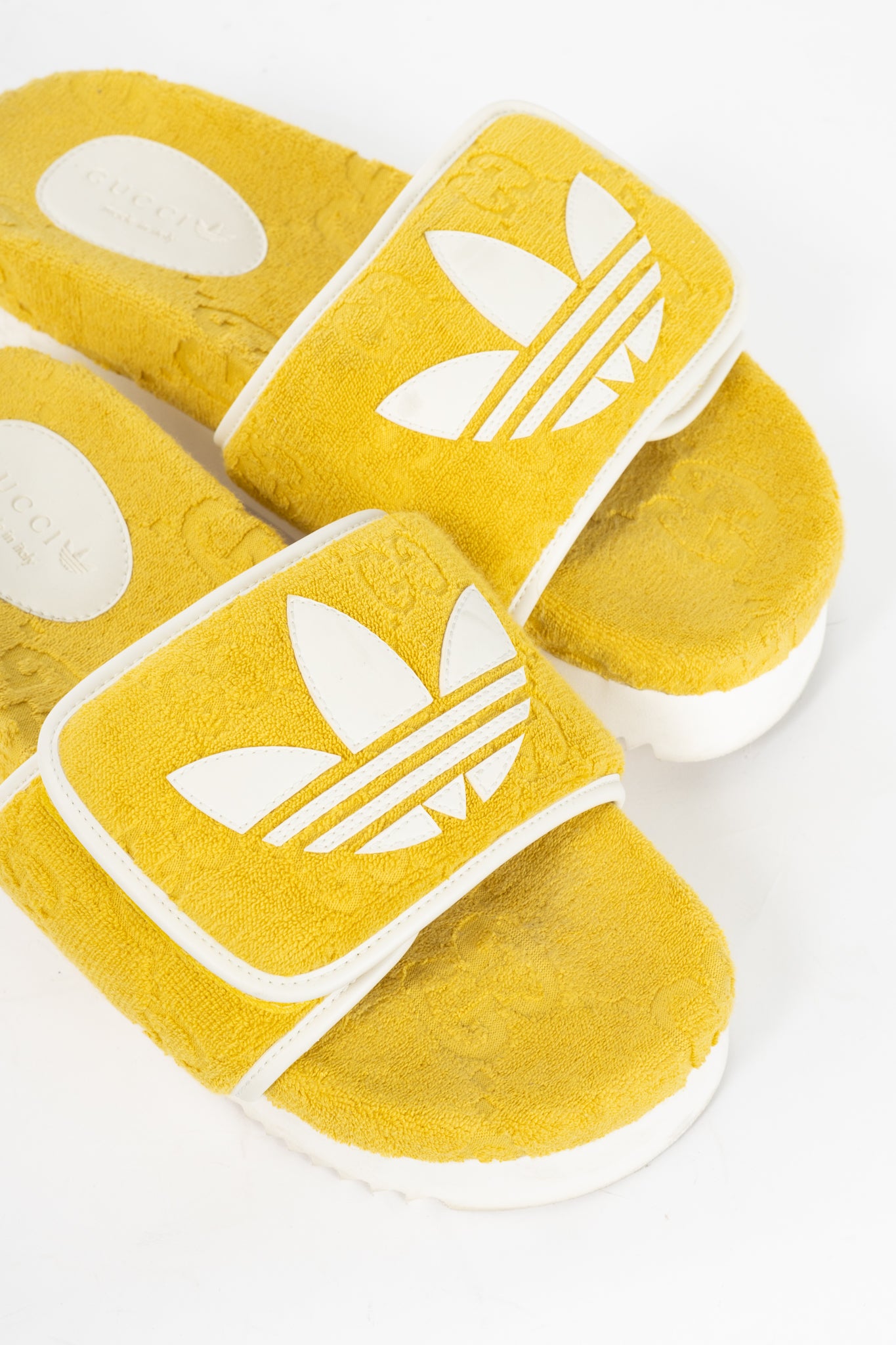 Gucci x Adidas Yellow Terry-Cloth Logo Slide Sandals