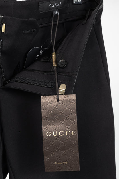 Gucci PF/13 Black Cotton-Blend Leather-Trim Cropped Riding Pants