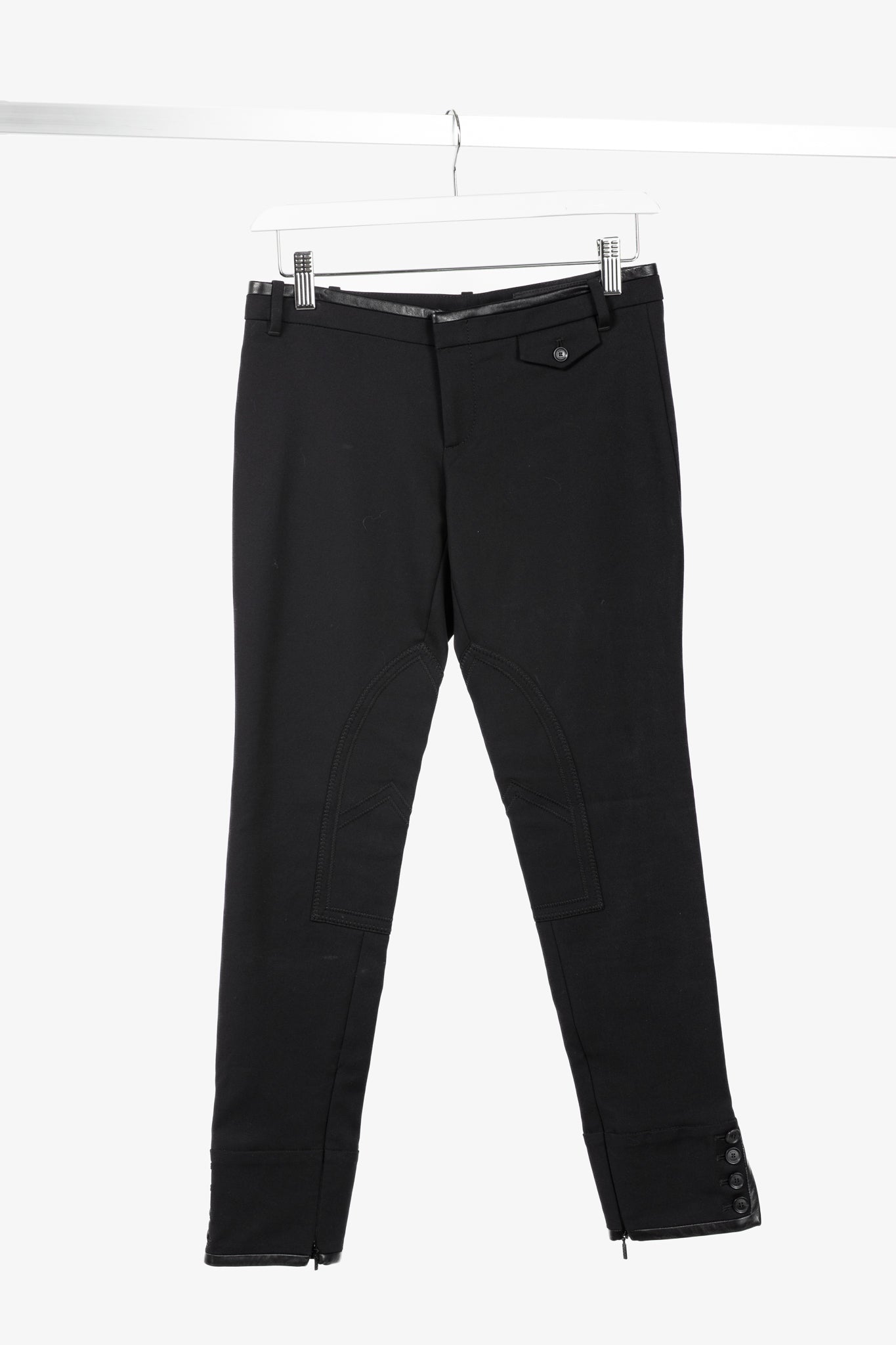 Gucci PF/13 Black Cotton-Blend Leather-Trim Cropped Riding Pants