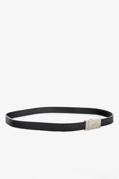 Gucci Black Leather Logo-Buckle Belt