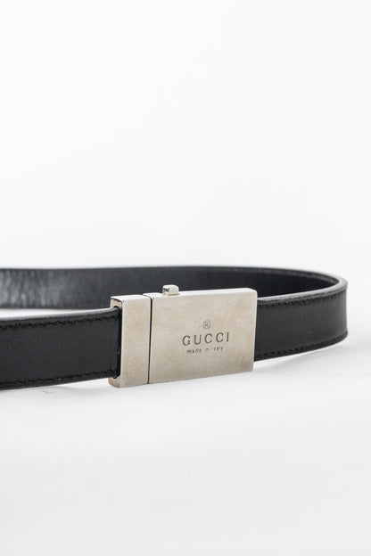 Gucci Black Leather Logo-Buckle Belt