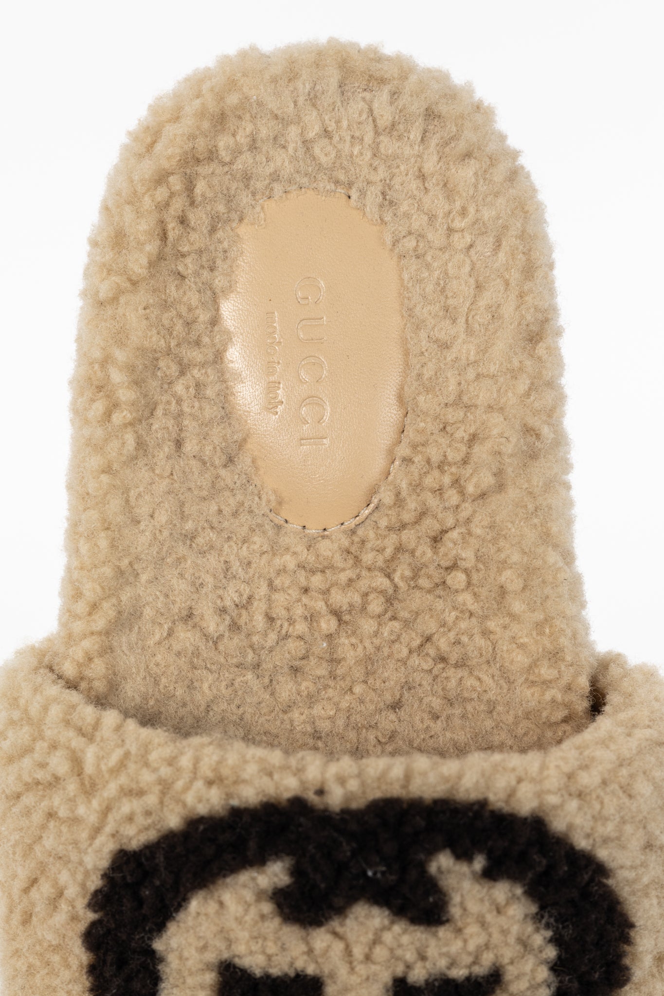 Gucci Beige Merino-Wool Faux-Shearling Interlocking-GG Slide Sandals