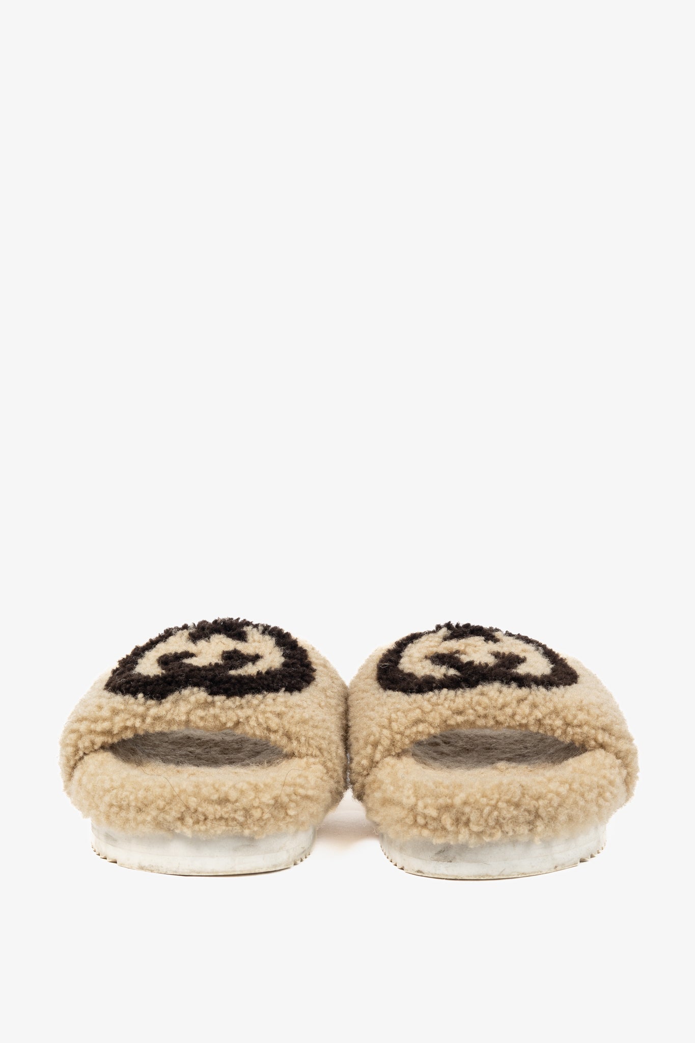 Gucci Beige Merino-Wool Faux-Shearling Interlocking-GG Slide Sandals
