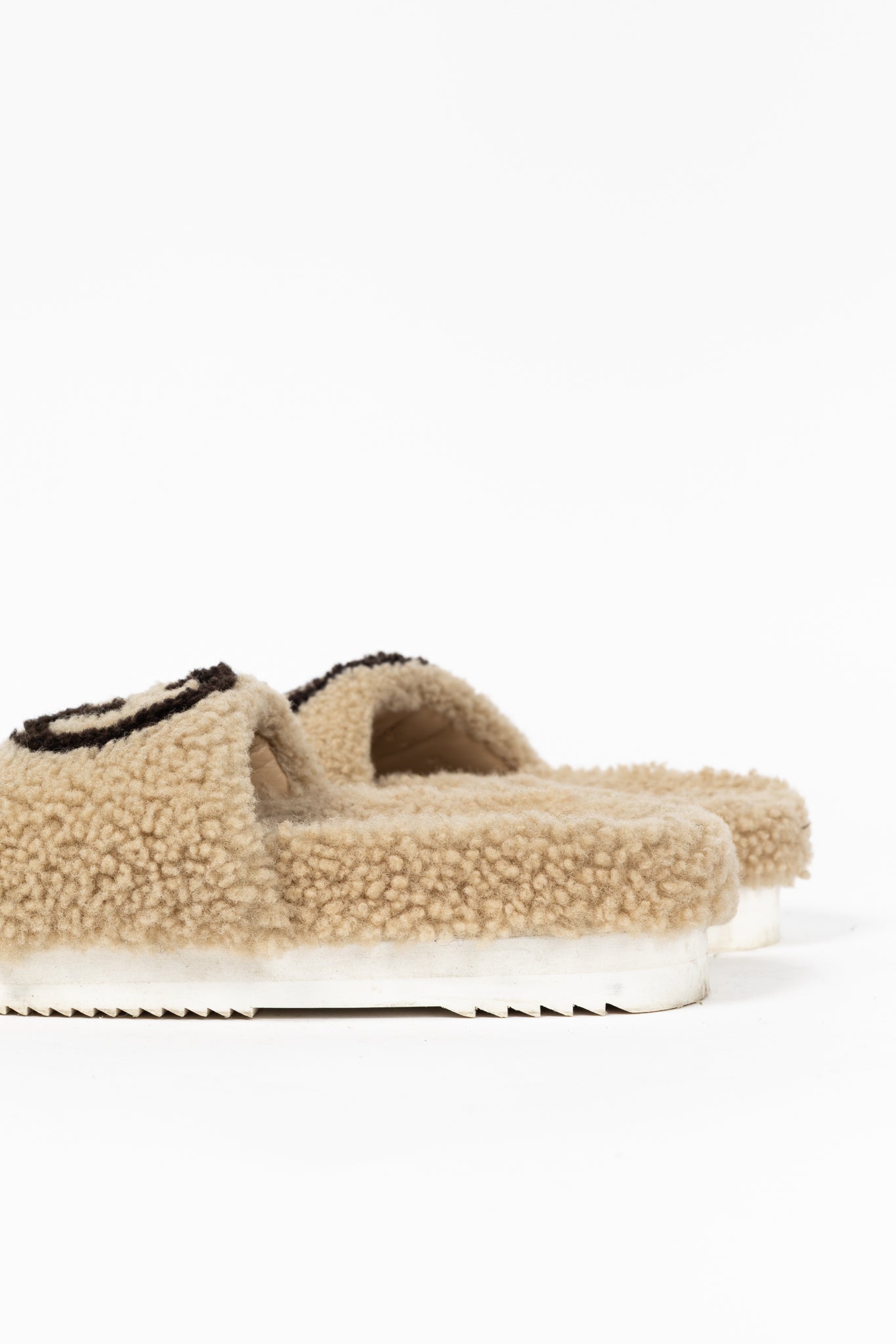 Gucci Beige Merino-Wool Faux-Shearling Interlocking-GG Slide Sandals