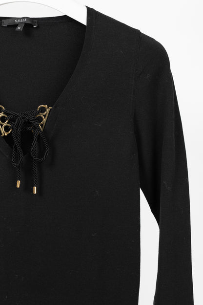 Gucci SS/11 Black Cotton-Blend Lace-Up Pullover
