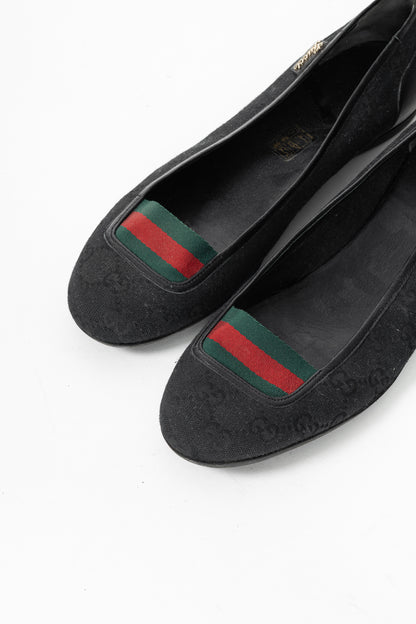 Gucci Black GG Canvas Web Ballet Flats